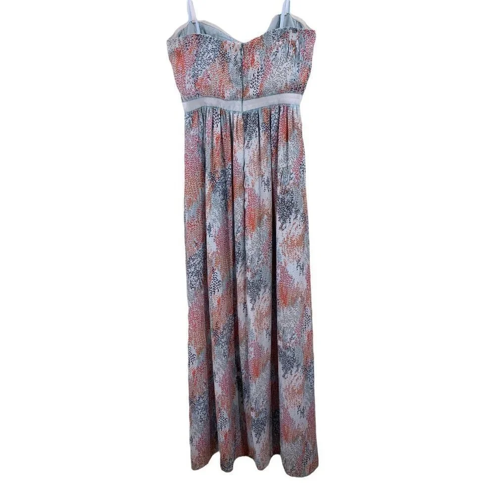 Bcbgmaxazria AMBER Blue Print Chiffon Strapless Gown Size 8 Prom